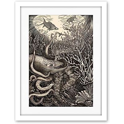 Artery8 Aquatic Animals and Plants Linocut Illustration Artwork Framed Wall Art Print 18X24 Inch Artery8 Aquatic Animals and Plants Linocut Illustration Artwork Framed Wall Art Print 18X24 Inch