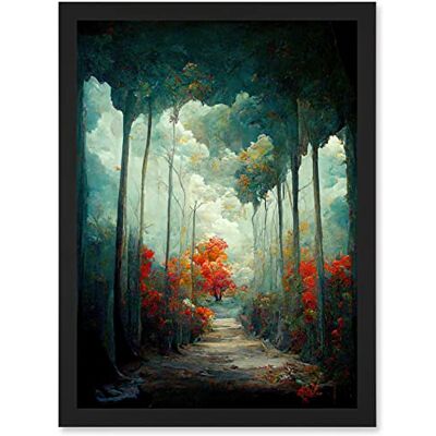 Artery8 - Autumn Forest Path Landscape - Black - A4 - Framed Wall Art Artery8 - Autumn Forest Path Landscape - Black - A4 - Framed Wall Art