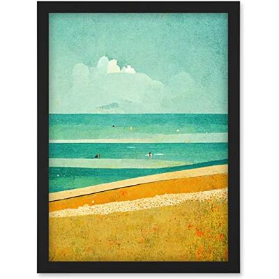Artery8 - Calm Sandy Beach Summer Scene - Ochre - Teal - Wall Art Artery8 - Calm Sandy Beach Summer Scene - Ochre - Teal - Wall Art
