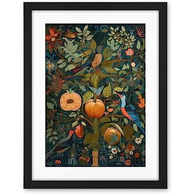 Artery8 Birds on Blooming Peach Tree in Modern Folk Art Artwork Framed Wall Art Print 18X24 Inch Artery8 Birds on Blooming Peach Tree in Modern Folk Art Artwork Framed Wall Art Print 18X24 Inch