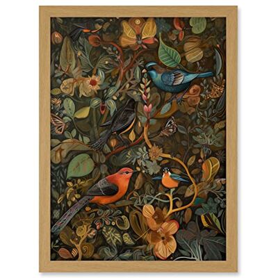Artery8 Birds and Butterflies on Autumnal Tree Folk Art Artwork Framed A3 Wall Art Print Artery8 Birds and Butterflies on Autumnal Tree Folk Art Artwork Framed A3 Wall Art Print