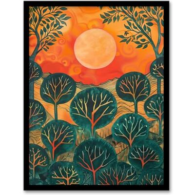 Artery8 Warm Sunrise Over Forest Painting Nature Living Room Artwork Framed Wall Art Print 18X24 Inch Artery8 Warm Sunrise Over Forest Painting Nature Living Room Artwork Framed Wall Art Print 18X24 Inch