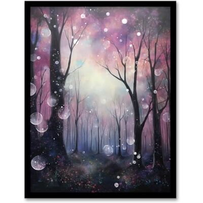 Artery8 Enchanted Forest Bubbles Oil Painting Pink Blue Winter Tree Silhouettes Misty Fantasy Landscape Colourful Magical Nature Mystical Modern Artwork Framed Wall Art Print 18X24 Inch Artery8 Enchanted Forest Bubbles Oil Painting Pink Blue Winter Tree Silhouettes Misty Fantasy Landscape Colourful Magical Nature Mystical Modern Artwork Framed Wall Art Print 18X24 Inch