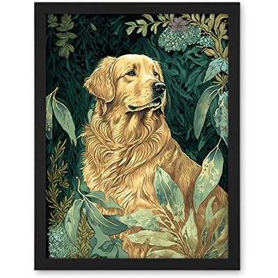 Artery8 Golden Retriever Dog in Nature Modern Watercolour Illustration Artwork Framed Wall Art Print 18X24 Inch Artery8 Golden Retriever Dog in Nature Modern Watercolour Illustration Artwork Framed Wall Art Print 18X24 Inch
