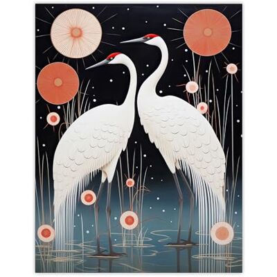 Artery8 Japanese Cranes Oil Painting Pink Blue White Birds and Abstract Flowers Surreal Lake Landscape at Night Extra Large XL Wall Art Poster Print Artery8 Japanese Cranes Oil Painting Pink Blue White Birds and Abstract Flowers Surreal Lake Landscape at Night Extra Large XL Wall Art Poster Print