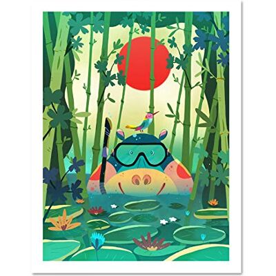 Wee Blue Coo Jungle Animals Hippo Wall Large Framed Art Print Poster Wall Decor 18x24 inch Wee Blue Coo Jungle Animals Hippo Wall Large Framed Art Print Poster Wall Decor 18x24 inch