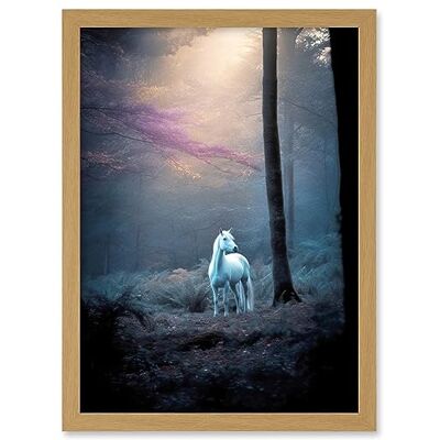 Artery8 Lone White Forest Horse Photograph Enchanted Landscape Sunbeam Artwork Framed A3 Wall Art Print Artery8 Lone White Forest Horse Photograph Enchanted Landscape Sunbeam Artwork Framed A3 Wall Art Print