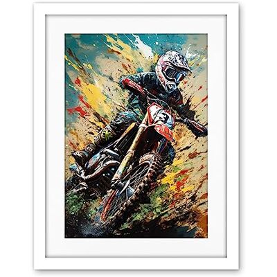 Artery8 Motocross Race Sport Driver Action Shot Painting Artwork Framed Wall Art Print 18X24 Inch Artery8 Motocross Race Sport Driver Action Shot Painting Artwork Framed Wall Art Print 18X24 Inch