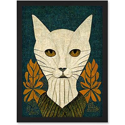 Doppelganger33 LTD Elegant Cat Illustration William Morris Style Teal Mustard Artwork Framed A3 Wall Art Print Doppelganger33 LTD Elegant Cat Illustration William Morris Style Teal Mustard Artwork Framed A3 Wall Art Print