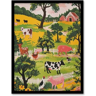 Artery8 Cute Farm Animals Cow Pig Chickens Painting Living Room Artwork Framed Wall Art Print A4 Artery8 Cute Farm Animals Cow Pig Chickens Painting Living Room Artwork Framed Wall Art Print A4