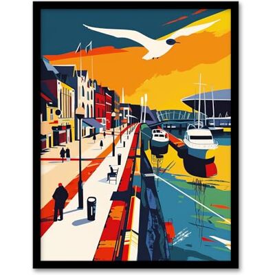 Artery8 Bright Colourful Cardiff Bay Artwork Bold Sunset Living Room Artwork Framed Wall Art Print A4 Artery8 Bright Colourful Cardiff Bay Artwork Bold Sunset Living Room Artwork Framed Wall Art Print A4