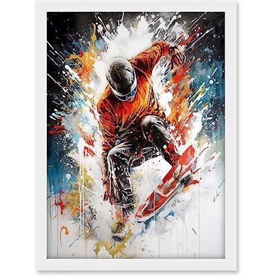Artery8 Extreme Sports Snowboarding Paint Splat Portrait Artwork Framed A3 Wall Art Print Artery8 Extreme Sports Snowboarding Paint Splat Portrait Artwork Framed A3 Wall Art Print