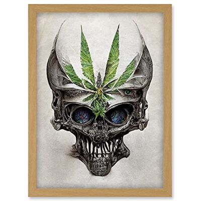 Artery8 - Alien Skull Marijuana Leaf Colour Pencil Illustration - A4 - Wall Art Print Artery8 - Alien Skull Marijuana Leaf Colour Pencil Illustration - A4 - Wall Art Print