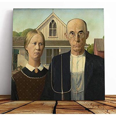 Big Box Art Canvas Print Wall Art Grant Wood American Gothic Mounted and Stretched Box Frame Picture Home Decor for Kitchen, Living, Dining Room, Bedroom, Hallway, Multi-Colour, 14x14 Inch Big Box Art Canvas Print Wall Art Grant Wood American Gothic Mounted and Stretched Box Frame Picture Home Decor for Kitchen, Living, Dining Room, Bedroom, Hallway, Multi-Colour, 14x14 Inch