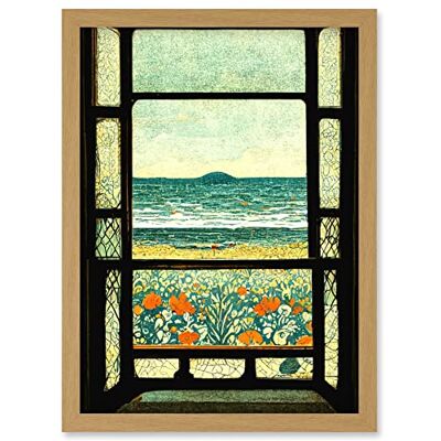 Artery8 - Sea View Flowers Morris - Light Oak - Framed Print Artery8 - Sea View Flowers Morris - Light Oak - Framed Print