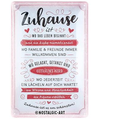 Nostalgic-Art Retro Tin Sign, 20 x 30 cm, Zuhause ist, Gift Idea for Your Home, Made of Metal, Vintage Design with Saying Nostalgic-Art Retro Tin Sign, 20 x 30 cm, Zuhause ist, Gift Idea for Your Home, Made of Metal, Vintage Design with Saying