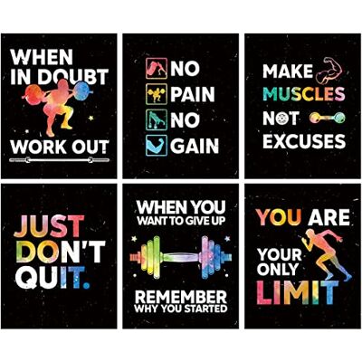 HLNIUC Motivational Wall Art, Inspirational Workout Room Poster Set Of 6 (8''X10'', Unframed), Positive Canvas Art Print For Gym, Exercise Classroom Decor HLNIUC Motivational Wall Art, Inspirational Workout Room Poster Set Of 6 (8''X10'', Unframed), Positive Canvas Art Print For Gym, Exercise Classroom Decor