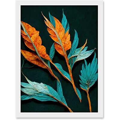 Artery8 - Dried Leaves - Teal - Orange - Framed Wall Art Artery8 - Dried Leaves - Teal - Orange - Framed Wall Art