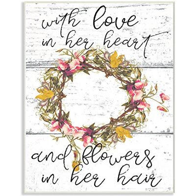 Stupell Industries Love in Her Heart Flowers in Her Hair Flower Crown Wall Plaque Art, multicolour Stupell Industries Love in Her Heart Flowers in Her Hair Flower Crown Wall Plaque Art, multicolour