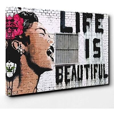 Big Box Art Banksy Life is Beautiful Graffiti Wall Art Canvas Print Gallery Wrapped 30mm Frame Wall Decor 24x16 inches Ready to Hang Pop Art Picture Living Room Bedroom Lounge Office Big Box Art Banksy Life is Beautiful Graffiti Wall Art Canvas Print Gallery Wrapped 30mm Frame Wall Decor 24x16 inches Ready to Hang Pop Art Picture Living Room Bedroom Lounge Office