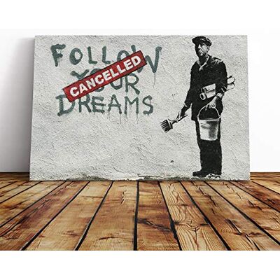Big Box Art Banksy Follow Your Dreams Graffiti Wall Art Canvas Print Gallery Wrapped 30mm Frame Wall Decor 24x16 inches Ready to Hang Pop Art Picture Living Room Bedroom Lounge Office Big Box Art Banksy Follow Your Dreams Graffiti Wall Art Canvas Print Gallery Wrapped 30mm Frame Wall Decor 24x16 inches Ready to Hang Pop Art Picture Living Room Bedroom Lounge Office