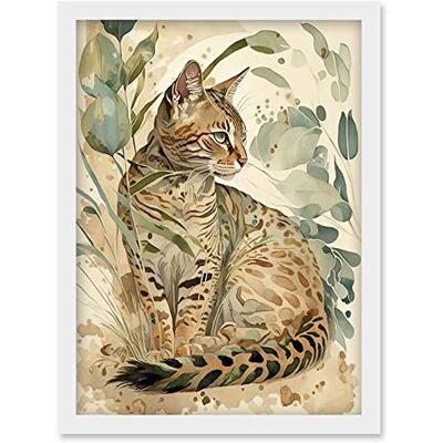 Artery8 - Spotted Bengal Cat - Pastel - Watercolour - A4 Wall Art Artery8 - Spotted Bengal Cat - Pastel - Watercolour - A4 Wall Art