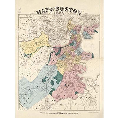 Fine Art Prints Russell 1884 Map Boston Massachusetts USA Premium Wall Art Canvas Print 18X24 Inch Fine Art Prints Russell 1884 Map Boston Massachusetts USA Premium Wall Art Canvas Print 18X24 Inch