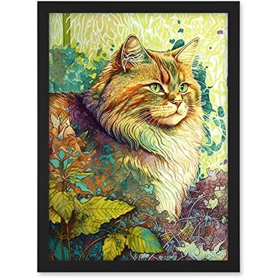 Artery8 Siberian Cat in Nature Vibrant Colourful Modern Portrait Illustration Artwork Framed A3 Wall Art Print Artery8 Siberian Cat in Nature Vibrant Colourful Modern Portrait Illustration Artwork Framed A3 Wall Art Print