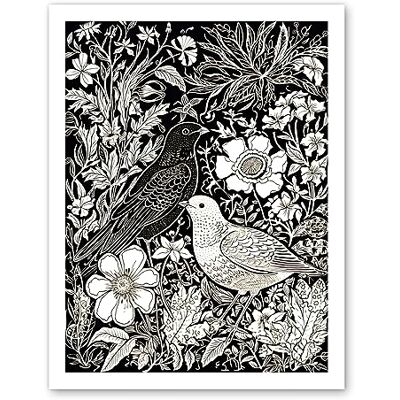 Artery8 Birds on Flower Bed Garden Black and White Linocut Artwork Framed Wall Art Print 18X24 Inch Artery8 Birds on Flower Bed Garden Black and White Linocut Artwork Framed Wall Art Print 18X24 Inch