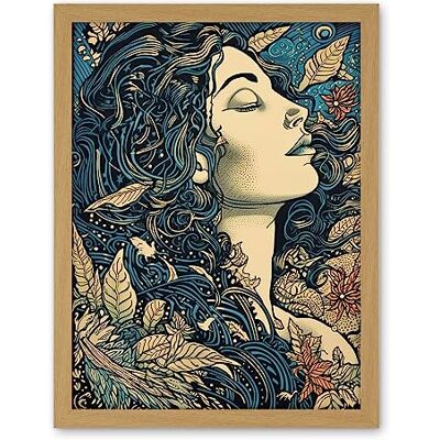 Artery8 Mother Nature Modern Boho Art Nouveau Linocut Artwork Framed Wall Art Print 18X24 Inch Artery8 Mother Nature Modern Boho Art Nouveau Linocut Artwork Framed Wall Art Print 18X24 Inch