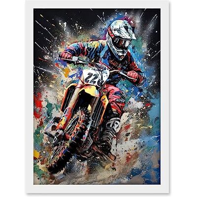 Artery8 Motocross Race Action Shot Extreme Sport Painting Artwork Framed A3 Wall Art Print Artery8 Motocross Race Action Shot Extreme Sport Painting Artwork Framed A3 Wall Art Print