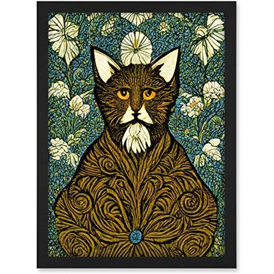 Doppelganger33 LTD Floral Paisley Illustrated Golden Cat William Morris Artwork Framed A3 Wall Art Print Doppelganger33 LTD Floral Paisley Illustrated Golden Cat William Morris Artwork Framed A3 Wall Art Print