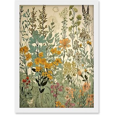 Artery8 Wildflower Vintage Botanical Painting Pastel Yellow Green Teal Pink Spring Field Artwork Framed A3 Wall Art Print Artery8 Wildflower Vintage Botanical Painting Pastel Yellow Green Teal Pink Spring Field Artwork Framed A3 Wall Art Print