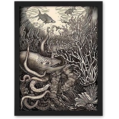 Artery8 Aquatic Animals and Plants Linocut Illustration Artwork Framed Wall Art Print 18X24 Inch Artery8 Aquatic Animals and Plants Linocut Illustration Artwork Framed Wall Art Print 18X24 Inch