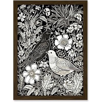 Artery8 Birds on Flower Bed Garden Black and White Linocut Artwork Framed Wall Art Print A4 Artery8 Birds on Flower Bed Garden Black and White Linocut Artwork Framed Wall Art Print A4