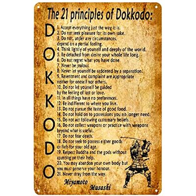 SREELEATHERS Vintage Metal Signs 21 Principles of Dokkodo Tin Sign Miyamoto Musashi Inspirational Motivational Quote Poster Wall Art Decor Plaque for Home Cafe Club Office Living Room Gift 8x12 inch SREELEATHERS Vintage Metal Signs 21 Principles of Dokkodo Tin Sign Miyamoto Musashi Inspirational Motivational Quote Poster Wall Art Decor Plaque for Home Cafe Club Office Living Room Gift 8x12 inch