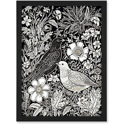 Artery8 Birds on Flower Bed Garden Black and White Linocut Artwork Framed Wall Art Print A4 Artery8 Birds on Flower Bed Garden Black and White Linocut Artwork Framed Wall Art Print A4
