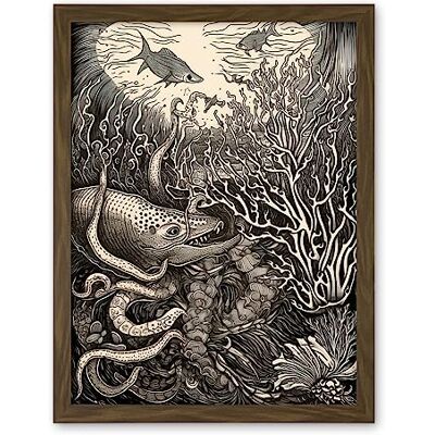 Artery8 Aquatic Animals and Plants Linocut Illustration Artwork Framed Wall Art Print 18X24 Inch Artery8 Aquatic Animals and Plants Linocut Illustration Artwork Framed Wall Art Print 18X24 Inch