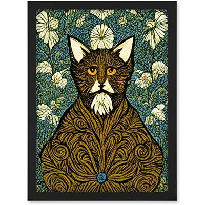 Artery8 - Floral Paisley Cat - A4 - Black - Framed Wall Art Artery8 - Floral Paisley Cat - A4 - Black - Framed Wall Art