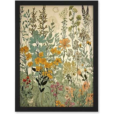 Artery8 Wildflower Vintage Botanical Painting Pastel Yellow Green Teal Pink Spring Field Artwork Framed A3 Wall Art Print Artery8 Wildflower Vintage Botanical Painting Pastel Yellow Green Teal Pink Spring Field Artwork Framed A3 Wall Art Print