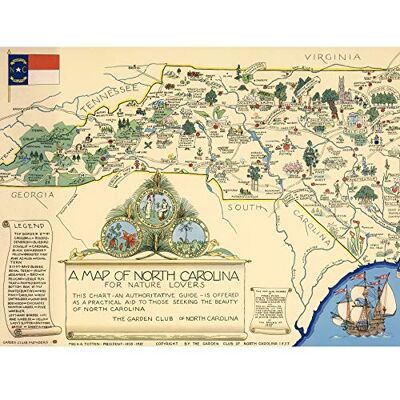 Artery8 Map Pugh 1937 North Carolina Nature Lovers Pictorial Premium Wall Art Canvas Print 18X24 Inch Artery8 Map Pugh 1937 North Carolina Nature Lovers Pictorial Premium Wall Art Canvas Print 18X24 Inch