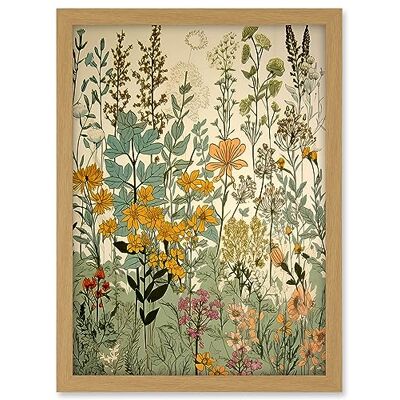 Artery8 Wildflower Vintage Botanical Painting Pastel Yellow Green Teal Pink Spring Field Artwork Framed A3 Wall Art Print Artery8 Wildflower Vintage Botanical Painting Pastel Yellow Green Teal Pink Spring Field Artwork Framed A3 Wall Art Print
