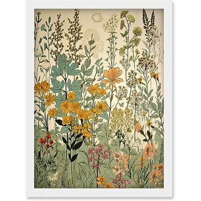 Artery8 Wildflower Vintage Botanical Painting Pastel Yellow Green Teal Pink Spring Field Artwork Framed Wall Art Print A4 Artery8 Wildflower Vintage Botanical Painting Pastel Yellow Green Teal Pink Spring Field Artwork Framed Wall Art Print A4