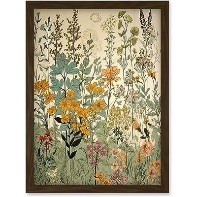 Artery8 Wildflower Vintage Botanical Painting Pastel Yellow Green Teal Pink Spring Field Artwork Framed Wall Art Print A4 Artery8 Wildflower Vintage Botanical Painting Pastel Yellow Green Teal Pink Spring Field Artwork Framed Wall Art Print A4