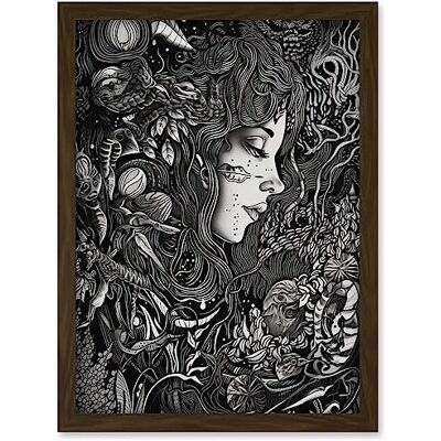 Artery8 Nature Goddess Black and White Modern Illustration Artwork Framed A3 Wall Art Print Artery8 Nature Goddess Black and White Modern Illustration Artwork Framed A3 Wall Art Print