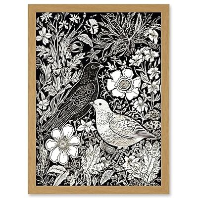 Artery8 Birds on Flower Bed Garden Black and White Linocut Artwork Framed Wall Art Print A4 Artery8 Birds on Flower Bed Garden Black and White Linocut Artwork Framed Wall Art Print A4