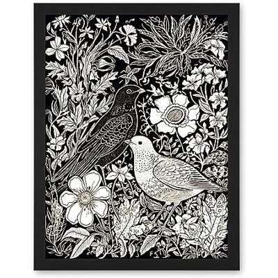 Artery8 Birds on Flower Bed Garden Black and White Linocut Artwork Framed Wall Art Print 18X24 Inch Artery8 Birds on Flower Bed Garden Black and White Linocut Artwork Framed Wall Art Print 18X24 Inch