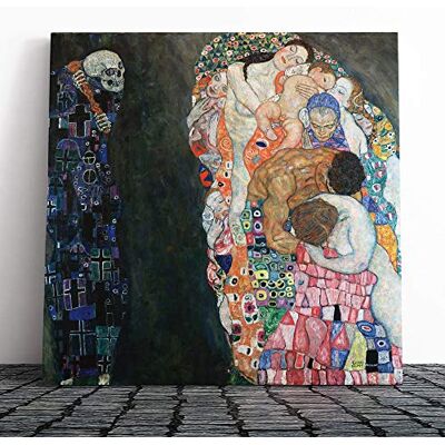 Big Box Art Canvas Print Wall Art Gustav Klimt Death and Life Mounted and Stretched Box Frame Picture Home Decor for Kitchen, Living, Dining Room, Bedroom, Hallway, Multi-Colour, 14x14 Inch Big Box Art Canvas Print Wall Art Gustav Klimt Death and Life Mounted and Stretched Box Frame Picture Home Decor for Kitchen, Living, Dining Room, Bedroom, Hallway, Multi-Colour, 14x14 Inch