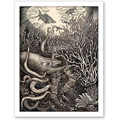 Artery8 Aquatic Animals and Plants Linocut Illustration Artwork Framed Wall Art Print 18X24 Inch Artery8 Aquatic Animals and Plants Linocut Illustration Artwork Framed Wall Art Print 18X24 Inch