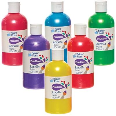 Baker Ross FN246 Pearlised Acrylic Paint Pack 150ml Box of 6, Paint Value Pack of Bottles, Paint for Kids Baker Ross FN246 Pearlised Acrylic Paint Pack 150ml Box of 6, Paint Value Pack of Bottles, Paint for Kids